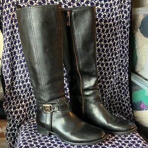 Tory Burch Alessandra Tall Riding black leather gold logo boots women’s 6.5